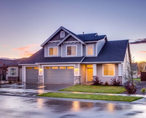 Nice large modern house on a rainy day