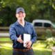 A photo of a home inspector greeting the homeowner.