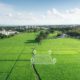 Aerial view of a residential subdivision with visible property lines