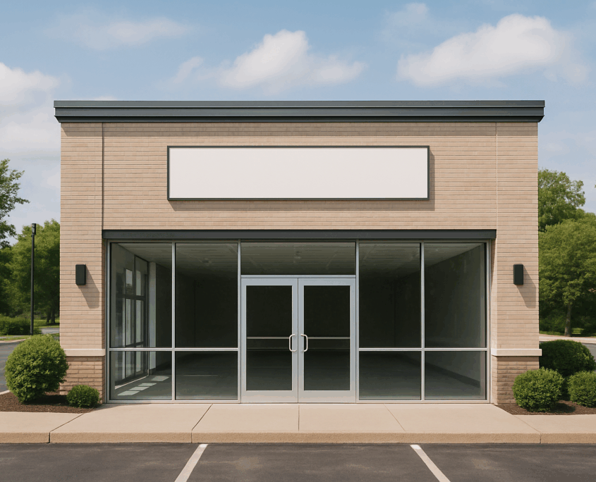 A commercial storefront of a stand-alone single-storey building