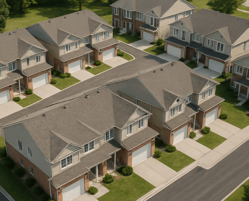 Aerial view of a condominium complex