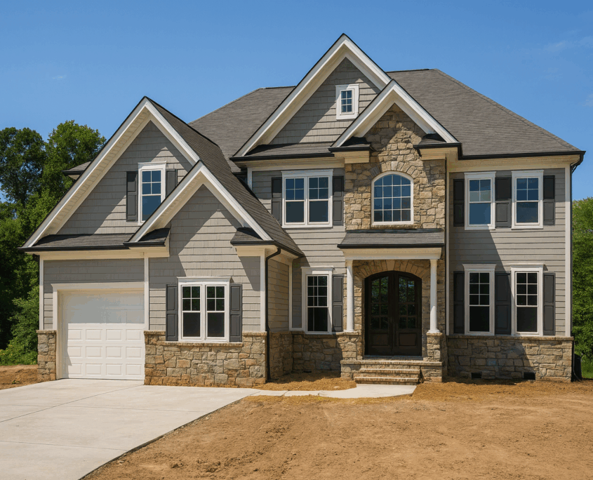 A newly constructed home with incomplete landscaping